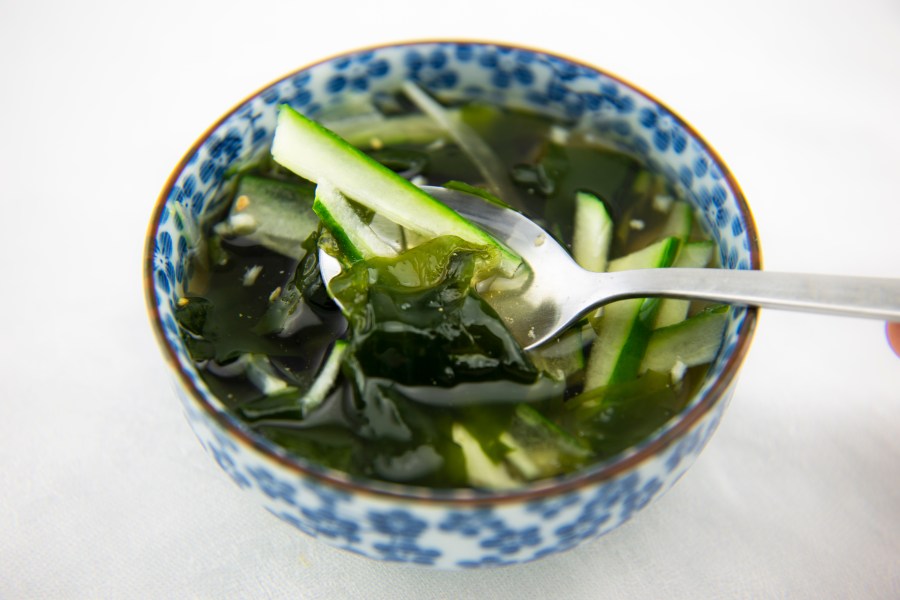 oi naengguk with miyeok (seaweed), cold cucumber soup